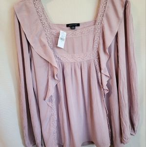 American Eagle Smock Top New With Tags Sz Large Lavender Long Sleeve